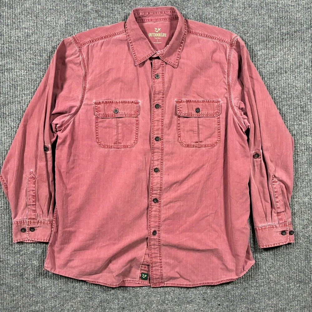 Outdoor Life Mens Button Up Trail Shirt Size L Front Pockets Cotton Long Sleeve